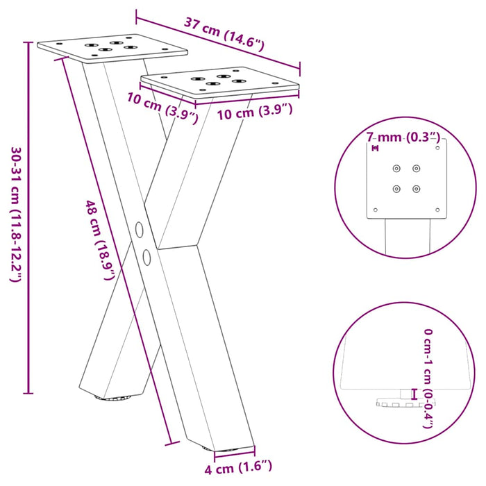Picioare pentru măsuță de cafea în formă de X, 2 buc., antracit, 37x(30-31) cm, oțel WALTI