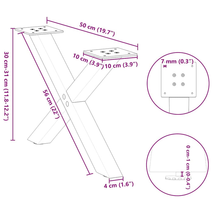 Picioare pentru măsuță de cafea în formă de X, 2 buc., negru, 50x(30-31) cm, oțel WALTI