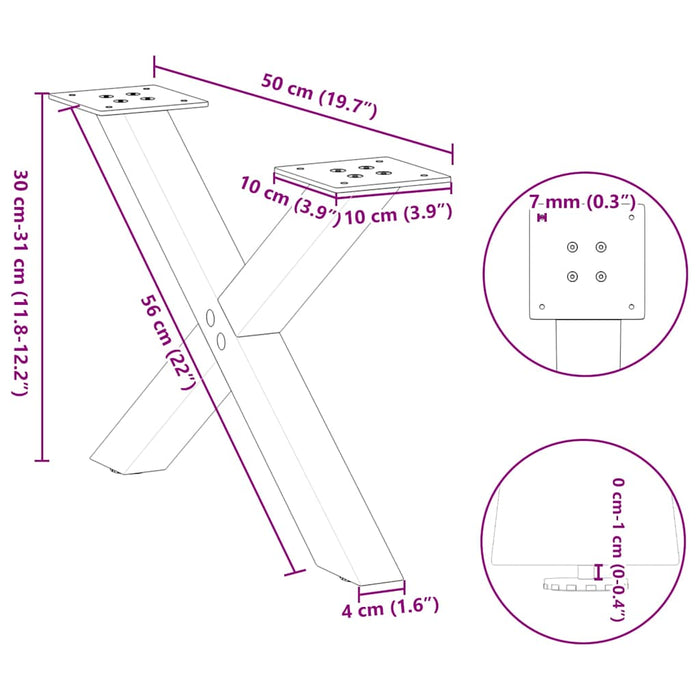 Picioare pentru măsuță de cafea în formă de X, 2 buc., oțel natural, 50x(30-31) cm WALTI
