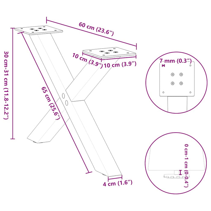 Picioare pentru măsuță de cafea în formă de X, 2 buc., antracit, 60x(30-31) cm, oțel WALTI
