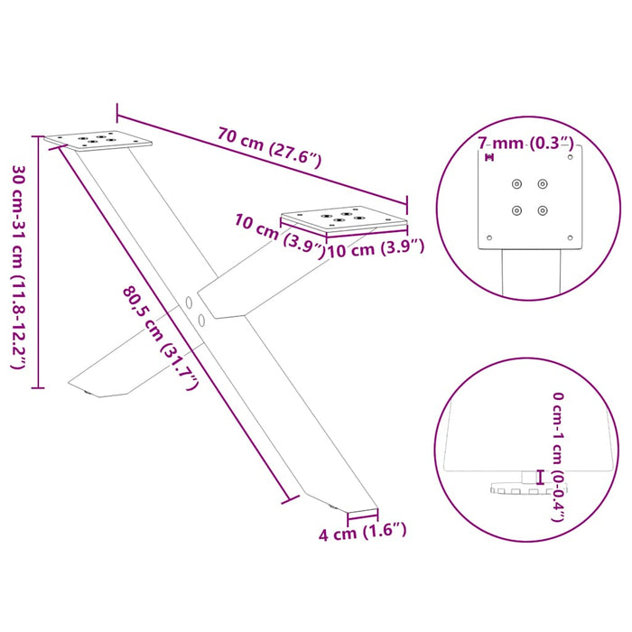 Picioare pentru măsuță de cafea în formă de X, 2 buc., negru, 70x(30-31) cm, oțel WALTI