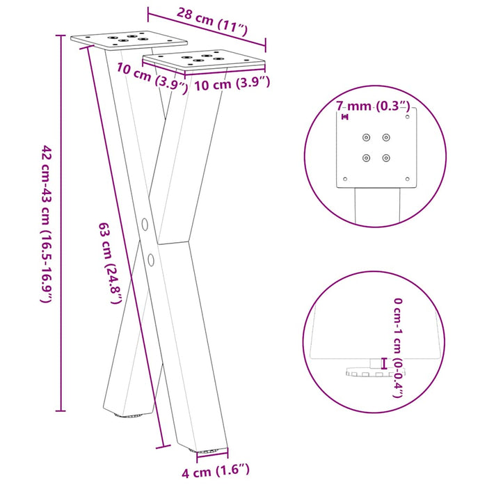 Picioare pentru măsuță de cafea în formă de X, 2 buc., negru, 28x(42-43) cm, oțel WALTI