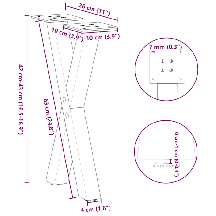 Picioare pentru măsuță de cafea în formă de X, 2 buc., alb, 28x(42-43) cm, oțel - WALTI WALTI
