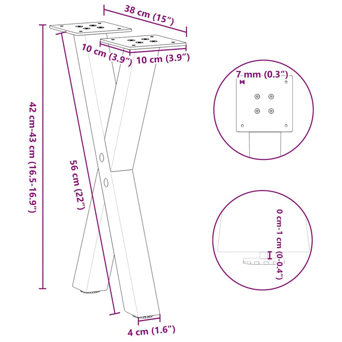 Picioare pentru măsuță de cafea în formă de X, 2 buc., negru, 38x(42-43) cm, oțel WALTI