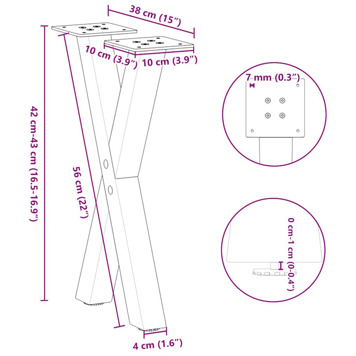 Picioare pentru măsuță de cafea în formă de X, 2 buc., alb, 38x(42-43) cm, oțel - WALTI WALTI
