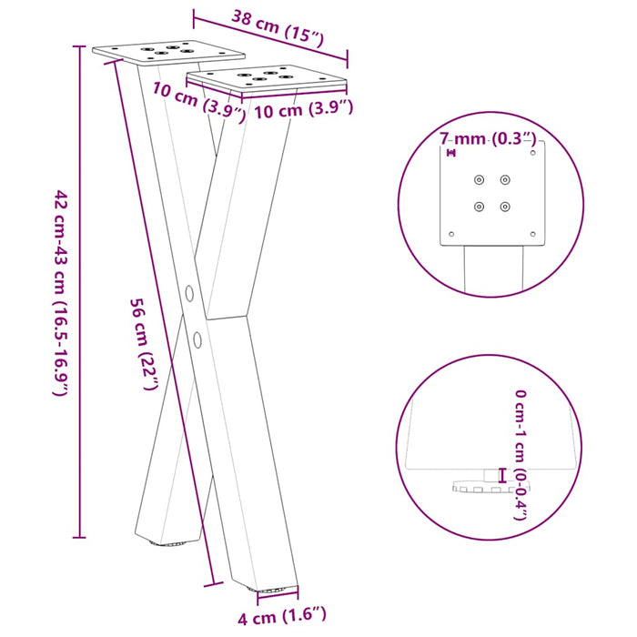Picioare pentru măsuță de cafea în formă de X, 2 buc., antracit, 38x(42-43) cm, oțel WALTI