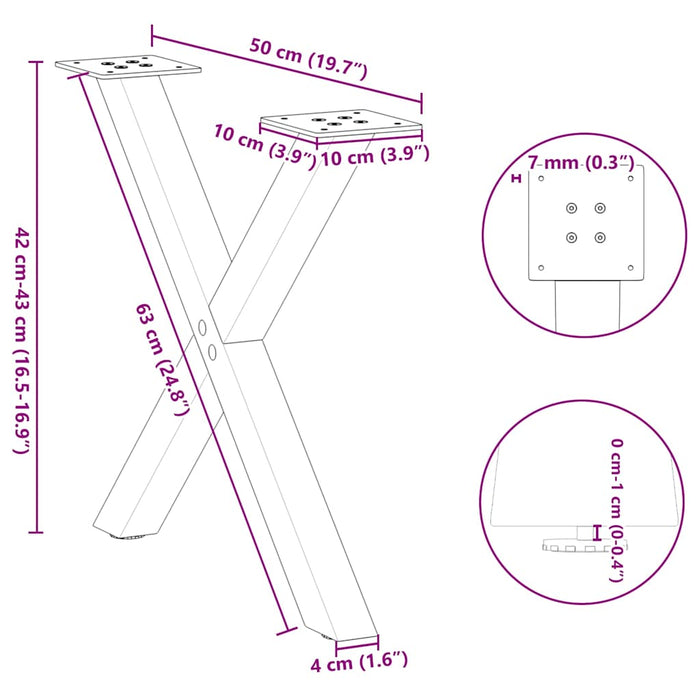 Picioare pentru măsuță de cafea în formă de X, 2 buc., negru, 50x(42-43) cm, oțel WALTI