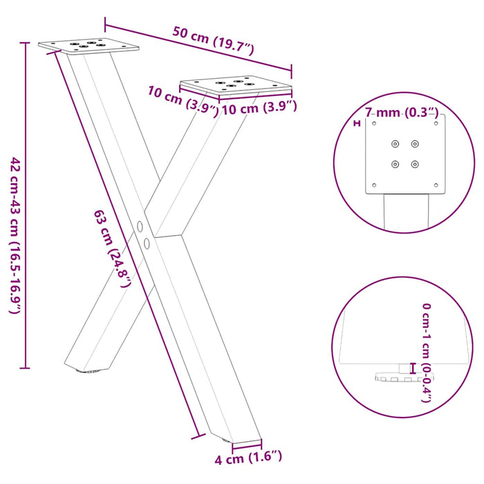 Picioare pentru măsuță de cafea în formă de X, 2 buc., antracit, 50x(42-43) cm, oțel - WALTI WALTI