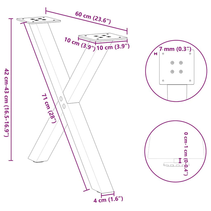 Picioare pentru măsuță de cafea în formă de X, 2 buc., negru, 60x(42-43) cm, oțel WALTI