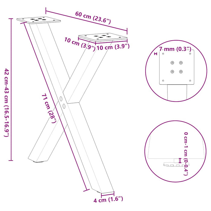 Picioare pentru măsuță de cafea în formă de X, 2 buc., antracit, 60x(42-43) cm, oțel WALTI