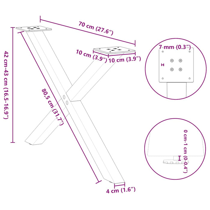 Picioare pentru măsuță de cafea în formă de X, 2 buc., negru, 70x(42-43) cm, oțel WALTI
