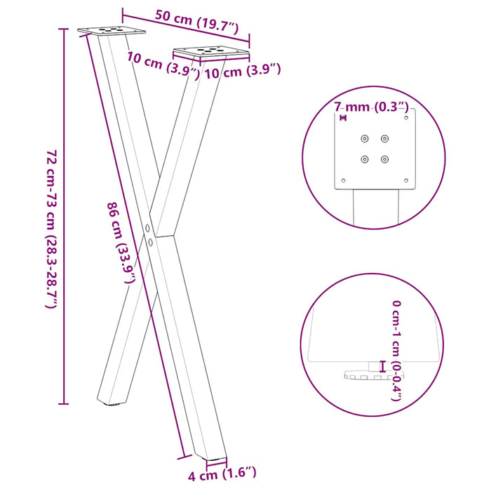Picioare de masă în formă de X, 2 buc., oțel natural, 50x(72-73) cm WALTI