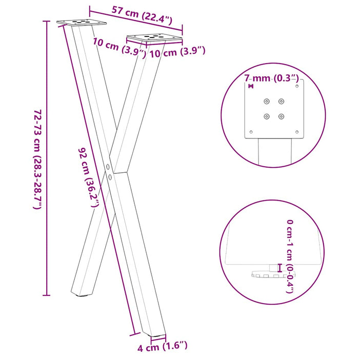 Picioare de masă în formă de X, 2 buc., antracit, 57x(72-73) cm, oțel WALTI