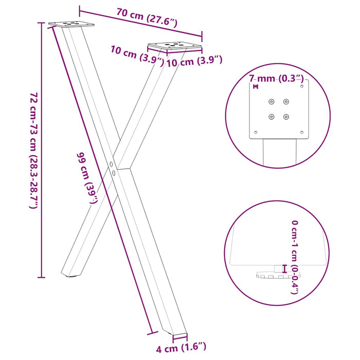 Picioare de masă în formă de X, 2 buc., alb, 70x(72-73) cm, oțel WALTI
