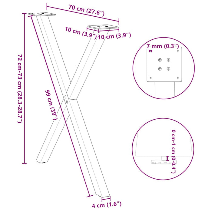 Picioare de masă în formă de X, 2 buc., antracit, 70x(72-73) cm, oțel WALTI