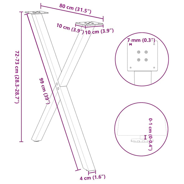 Picioare de masă în formă de X, 2 buc., antracit, 80x(72-73) cm, oțel - WALTI WALTI