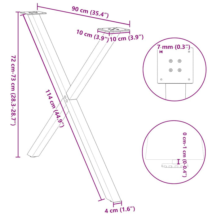 Picioare de masă în formă de X, 2 buc., alb, 90x(72-73) cm, oțel WALTI