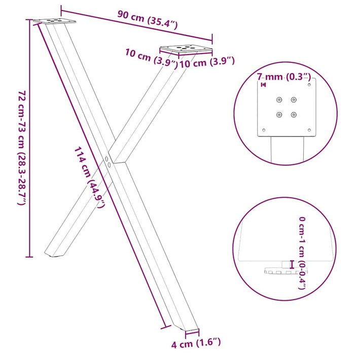 Picioare de masă în formă de X, 2 buc., antracit, 90x(72-73) cm, oțel - WALTI WALTI