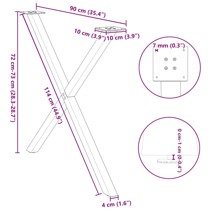 Picioare de masă în formă de X, 2 buc., oțel natural, 90x(72-73) cm WALTI