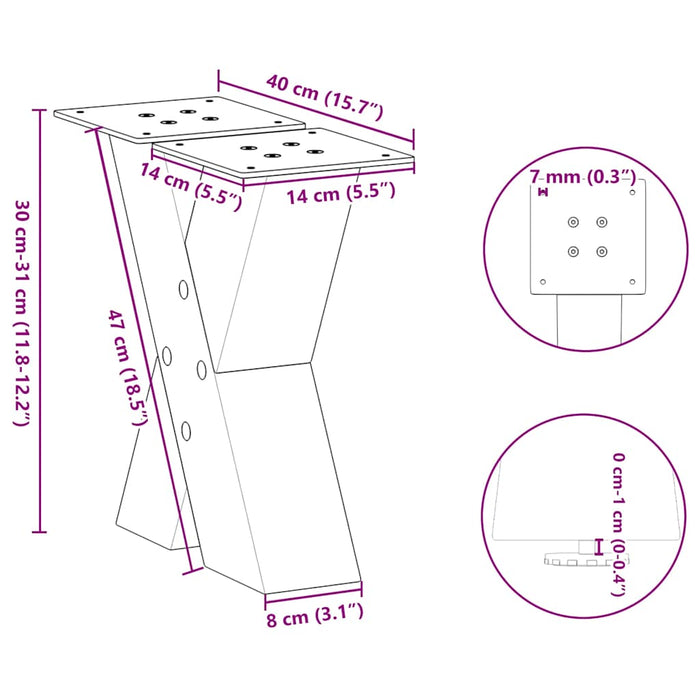 Picioare pentru măsuță de cafea în formă de X, 2 buc., antracit, 40x(30-31) cm, oțel WALTI