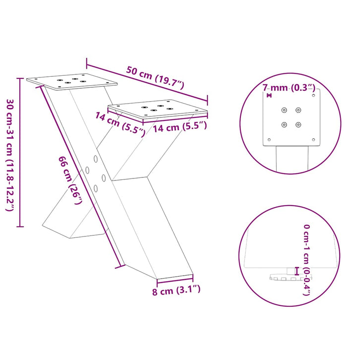 Picioare pentru măsuță de cafea în formă de X, 2 buc., negru, 50x(30-31) cm, oțel WALTI