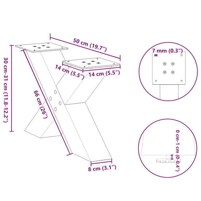 Picioare pentru măsuță de cafea în formă de X, 2 buc., antracit, 50x(30-31) cm, oțel WALTI