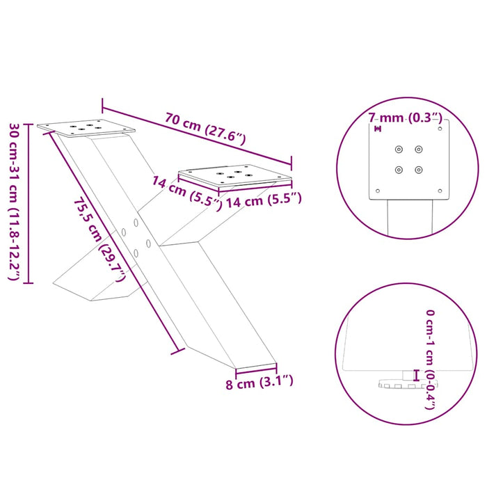 Picioare pentru măsuță de cafea în formă de X, 2 buc., negru, 70x(30-31) cm, oțel WALTI