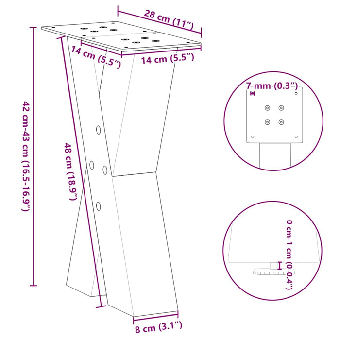 Picioare pentru măsuță de cafea în formă de X, 2 buc., negru, 28x(42-43) cm, oțel WALTI