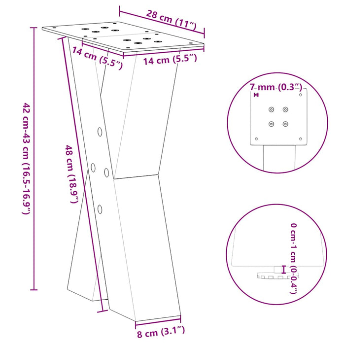 Picioare pentru măsuță de cafea în formă de X, 2 buc., alb, 28x(42-43) cm, oțel WALTI