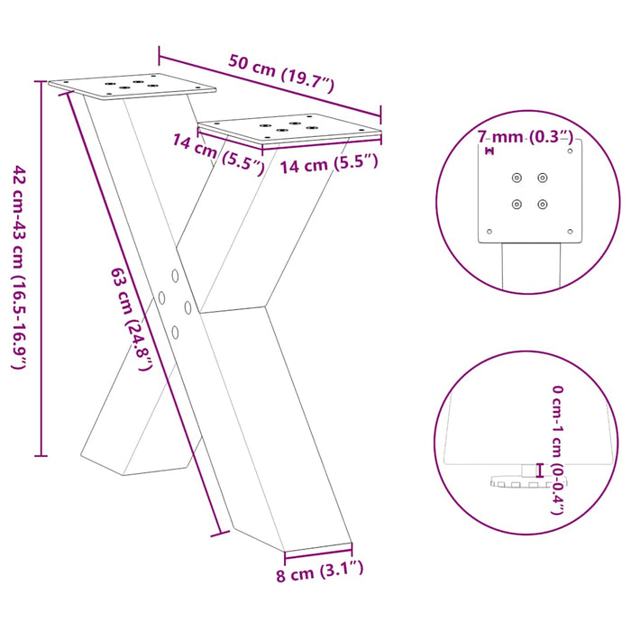 Picioare pentru măsuță de cafea în formă de X, 2 buc., antracit, 50x(42-43) cm, oțel WALTI