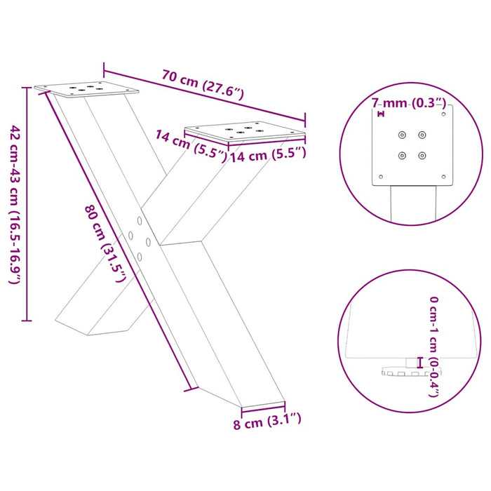 Picioare pentru măsuță de cafea în formă de X, 2 buc., negru, 70x(42-43) cm, oțel WALTI