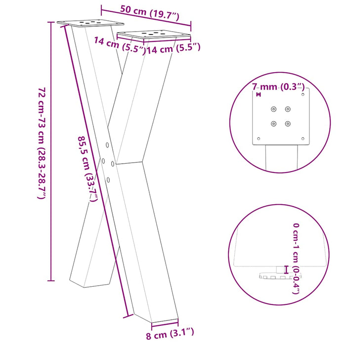 Picioare de masă în formă de X, 2 buc., negru, 50x(72-73) cm, oțel - WALTI WALTI