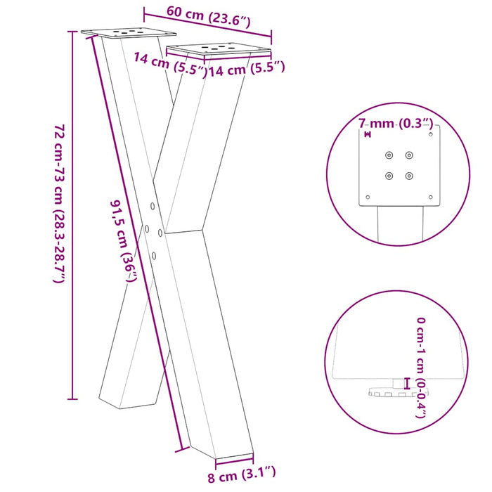 Picioare de masă în formă de X, 2 buc., negru, 60x(72-73) cm, oțel WALTI