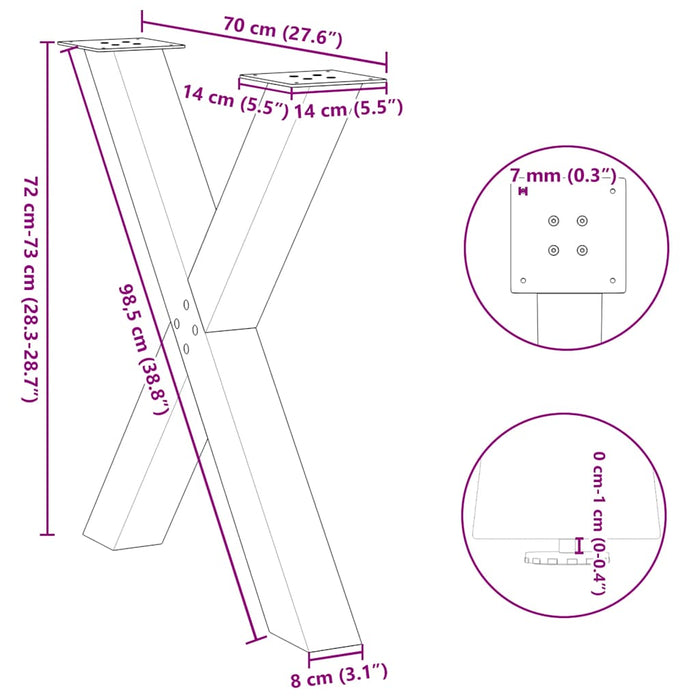 Picioare de masă în formă de X, 2 buc., negru, 70x(72-73) cm, oțel WALTI