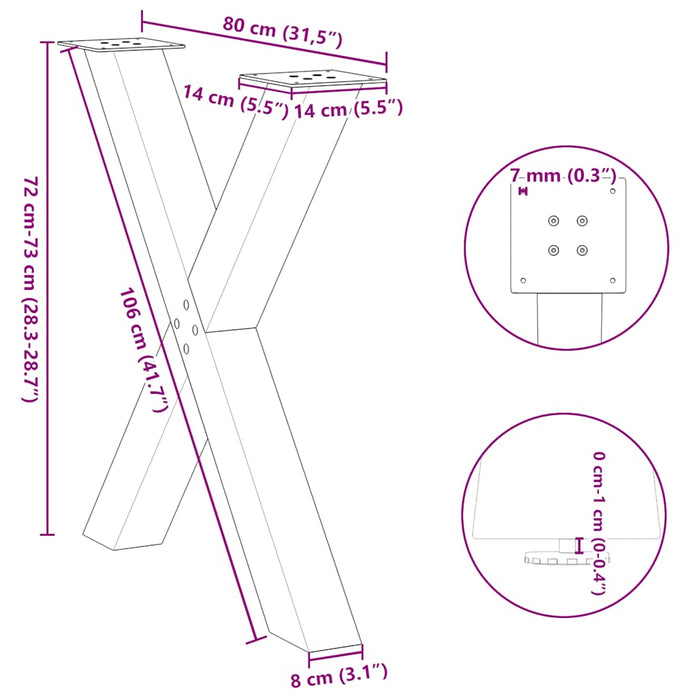 Picioare de masă în formă de X, 2 buc., negru, 80x(72-73) cm, oțel WALTI