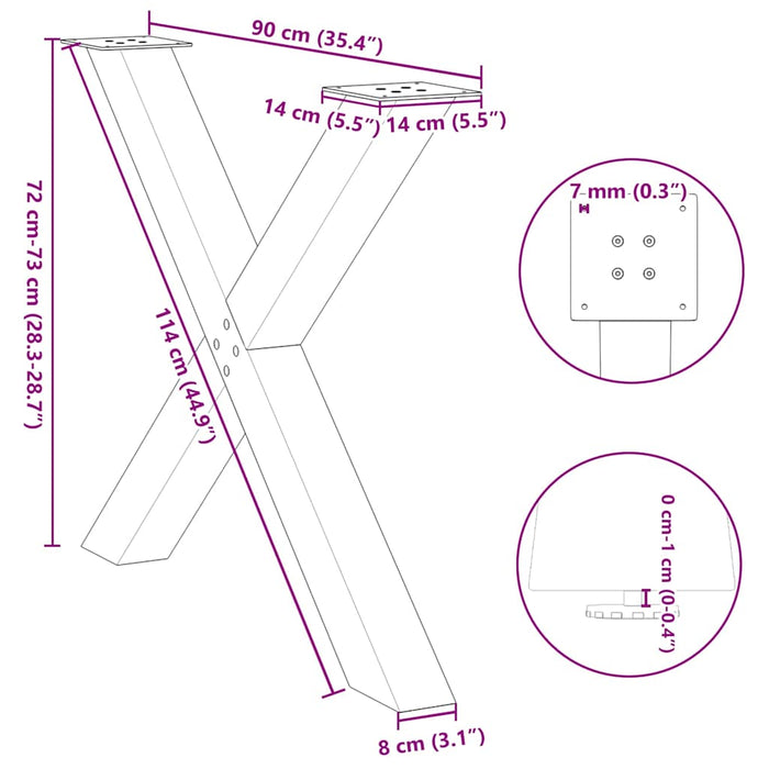 Picioare de masă în formă de X, 2 buc., oțel natural, 90x(72-73) cm WALTI