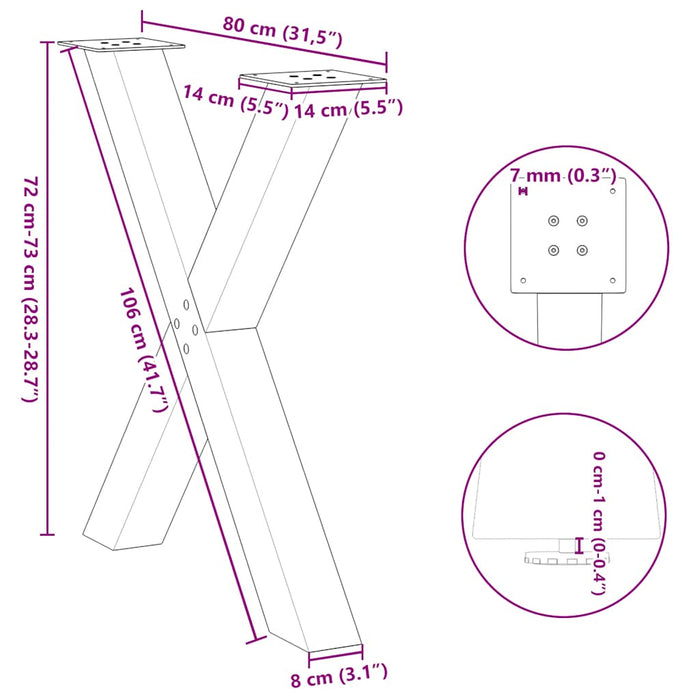 Picioare de masă în formă de X, 3 buc., negru, 80x(72-73) cm, oțel WALTI