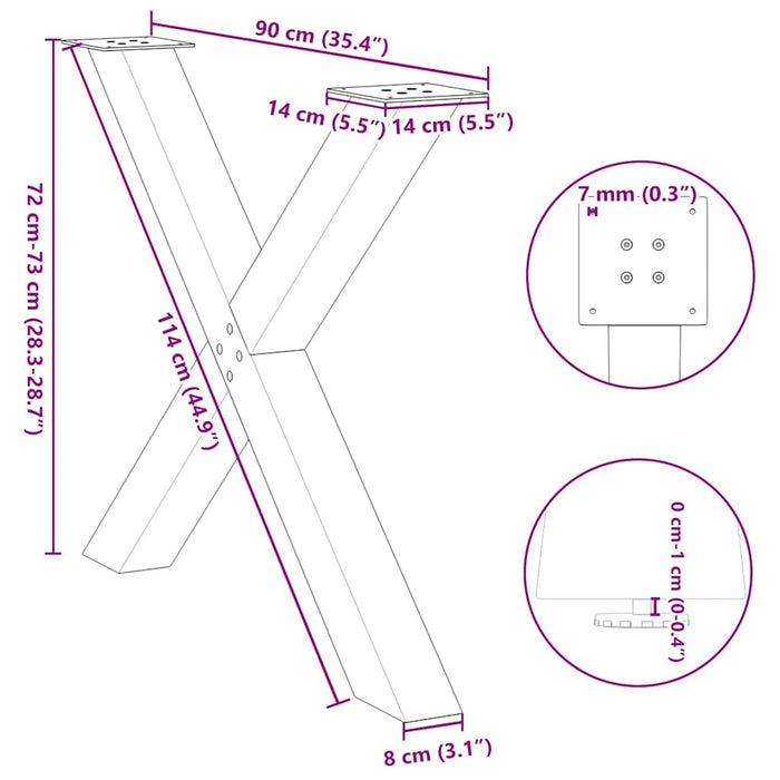 Picioare de masă în formă de X, 3 buc., negru, 90x(72-73) cm, oțel - WALTI WALTI
