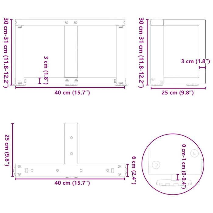 Picioare pentru măsuță de cafea în formă de T, 2 buc., alb, 40x25x(30-31) cm, oțel WALTI