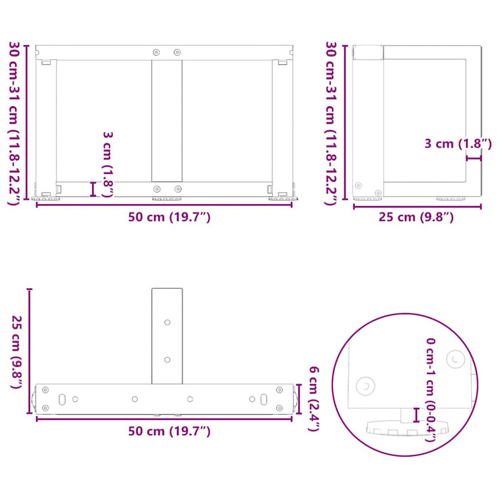 Picioare pentru măsuță de cafea în formă de T, 2 buc., antracit, 50x25x(30-31) cm, oțel WALTI