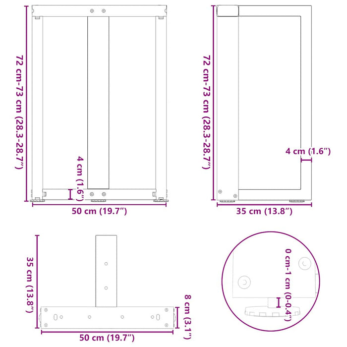 Picioare de masă în formă de T, 2 buc., antracit, 50x35x(72-73) cm, oțel WALTI