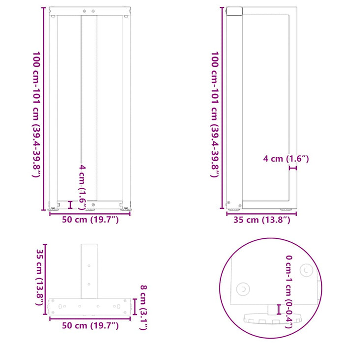 Picioare de masă de bar în formă de T, 2 buc., alb, 50x35x(100-101) cm, oțel WALTI