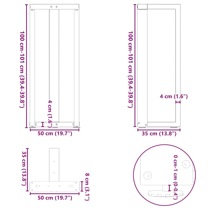 Picioare de masă de bar în formă de T, 2 buc., antracit, 50x35x(100-101) cm, oțel WALTI