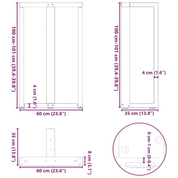 Picioare de masă de bar în formă de T, 2 buc., antracit, 60x35x(100-101) cm, oțel WALTI