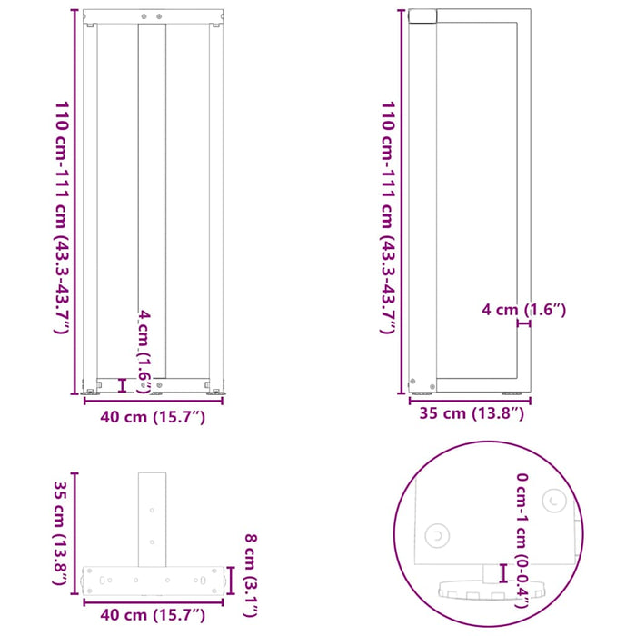 Picioare de masă de bar în formă de T, 2 buc., antracit, 40x35x(110-111) cm, oțel - WALTI WALTI