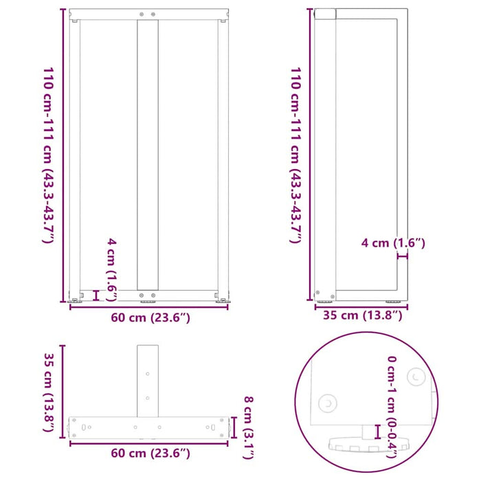Picioare de masă de bar în formă de T, 2 buc., antracit, 60x35x(110-111) cm, oțel - WALTI WALTI