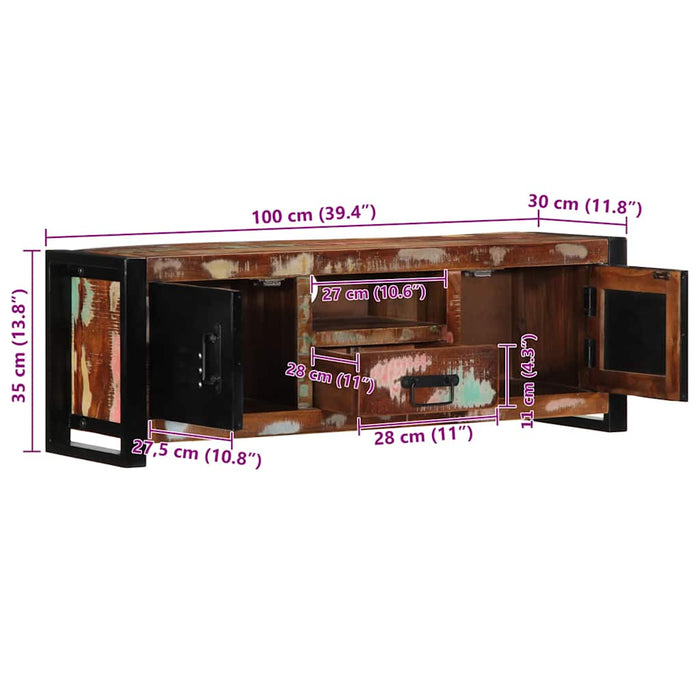 Dulap TV 100x30x35 cm lemn masiv recuperat - WALTI WALTI