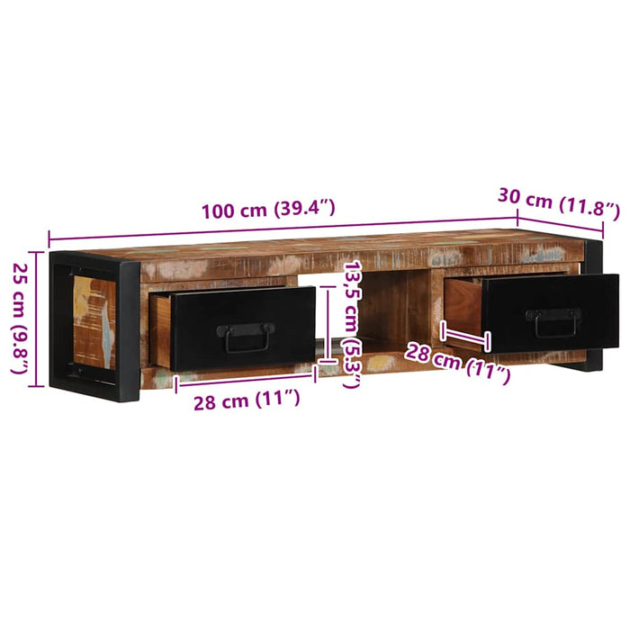 Dulap TV 100x30x25 cm lemn masiv recuperat - WALTI WALTI