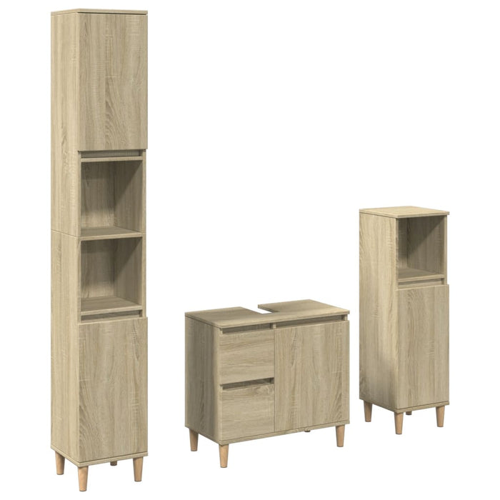 Set mobilier de baie, 3 piese, stejar sonoma, lemn prelucrat WALTI