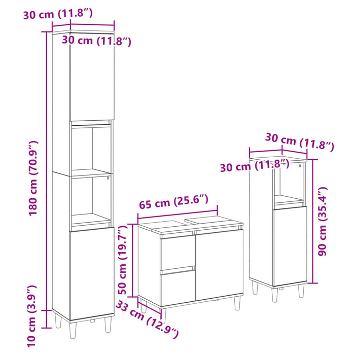 Set mobilier de baie, 3 piese, stejar sonoma, lemn prelucrat WALTI